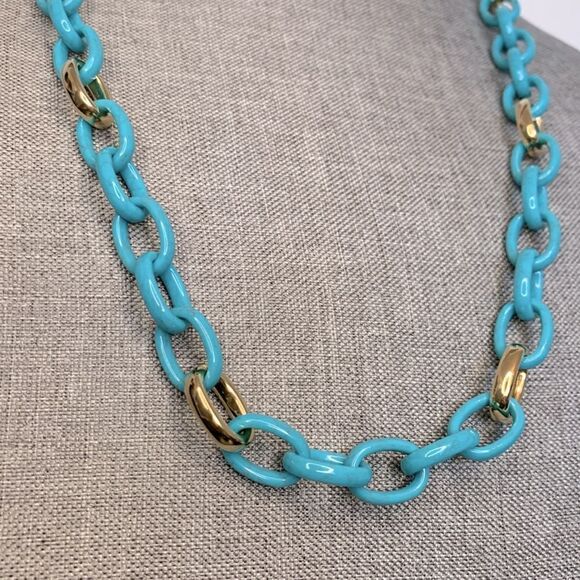 Michael Kors Gold Tone Turquoise Modern Mix Link Necklace - NWT - Picture 3 of 8